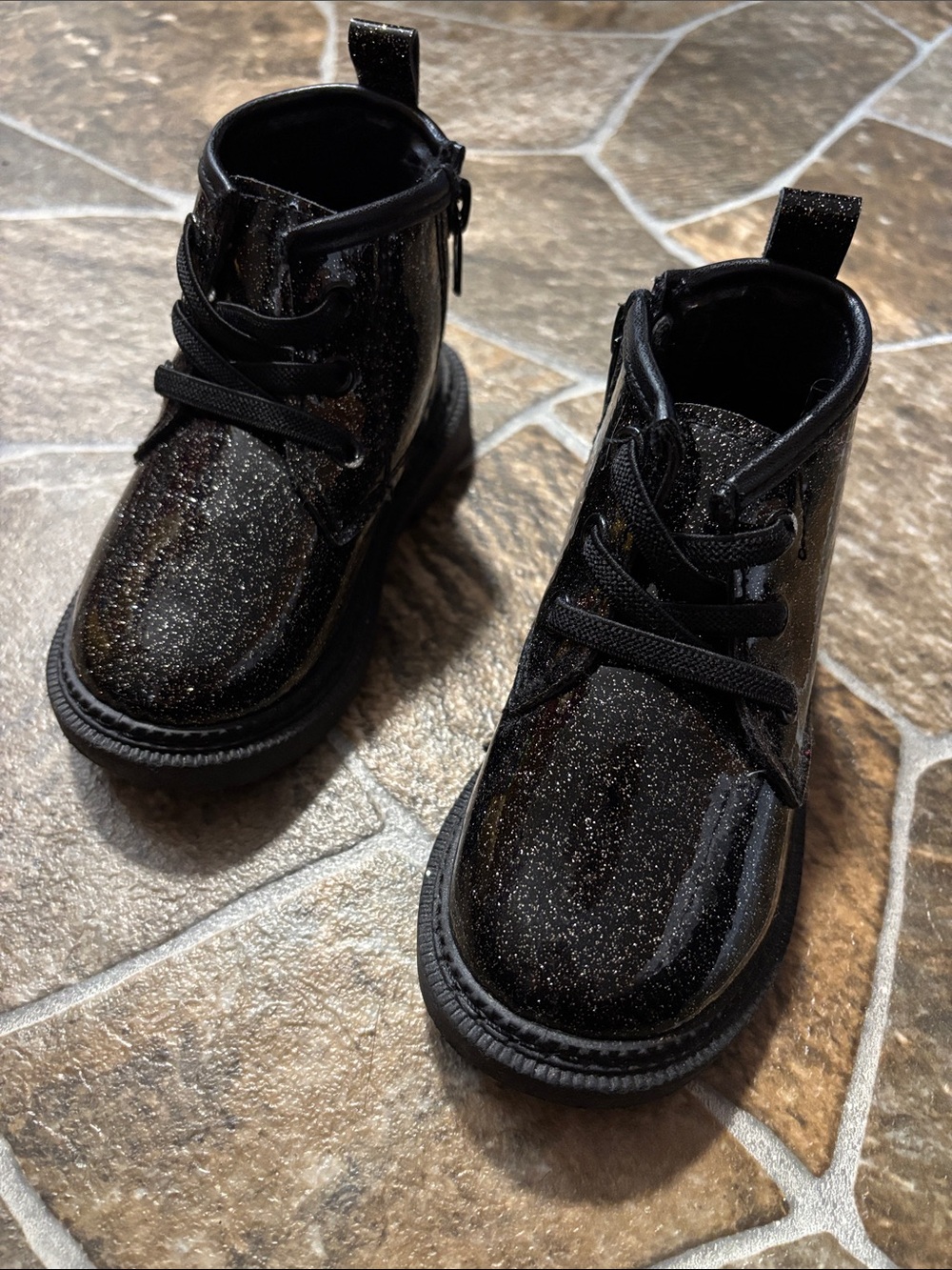 Toddler girls Black Glitter Lace-Up Ankle Boots